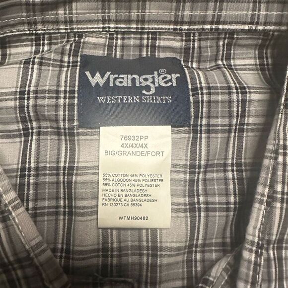 Wrangler pearl snap western shirt 4x button up plaid - Picture 7 of 8